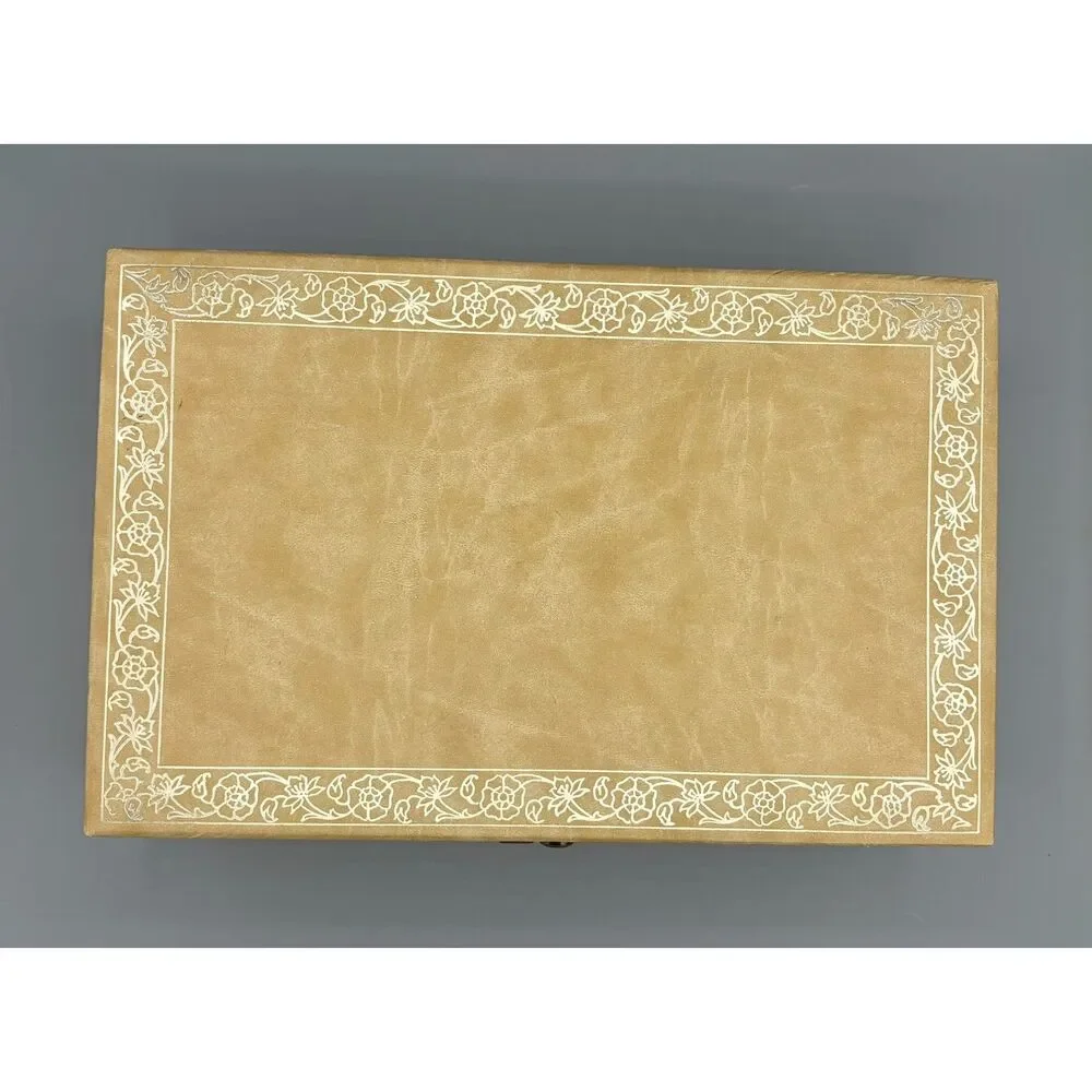 Vintage 1960s Mid-Century Old Hollywood Look Jewelry Box Beige and Gold